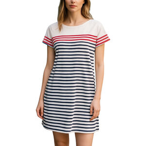Boden T-Shirt Dress 8R White Striped Shift Mini Short Sleeve Casual Summer Beach